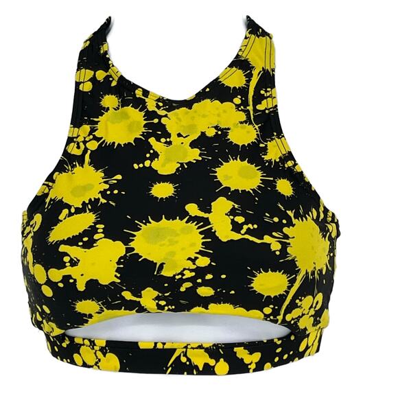 Tankini Swimsuit Top Only in Black with Yellow Paint Splatter Size XL - Picture 2 of 5